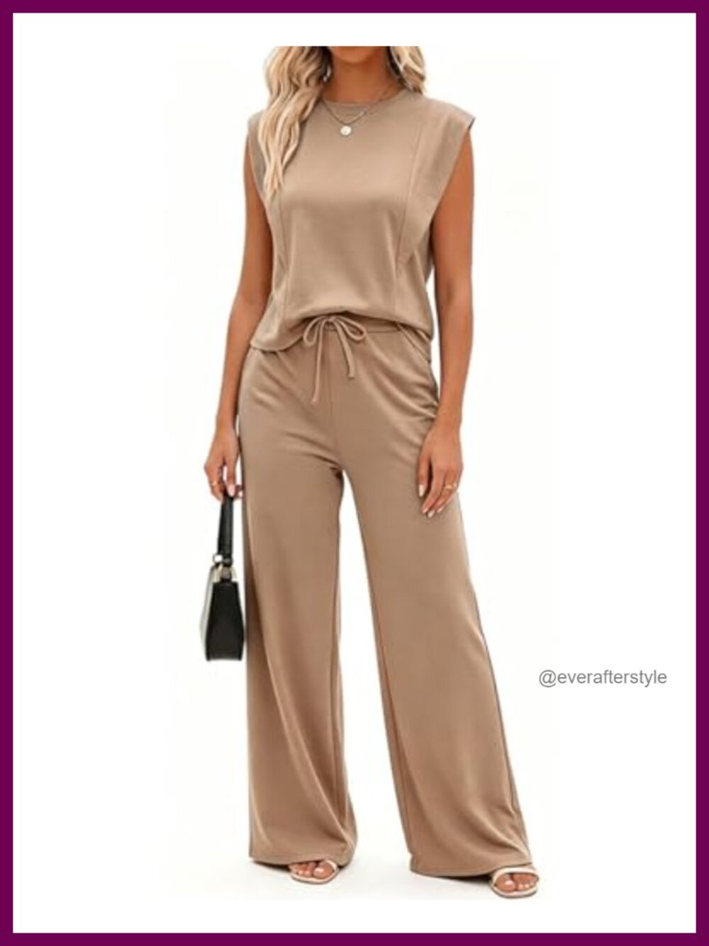 Women's 2 Piece Lounge Set Cap Sleeve Wide Leg Pants High Waisted Pockets